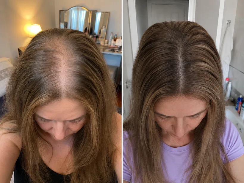 Antes e depois de Mariana Rosário, 42 anos, voluntária do estudo